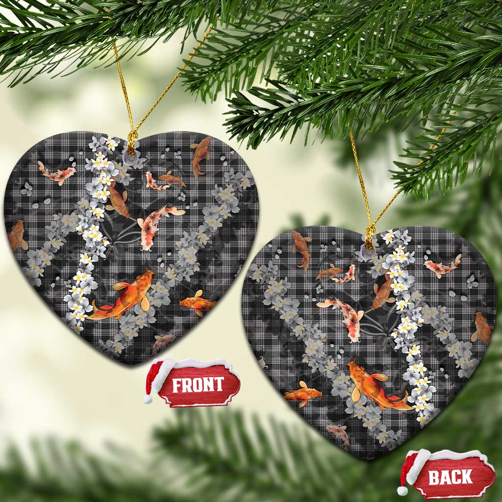 Black Palaka Hawaiian And Japanese Ceramic Ornament Sakura Lei With Koi Fish - Polynesian Pride
