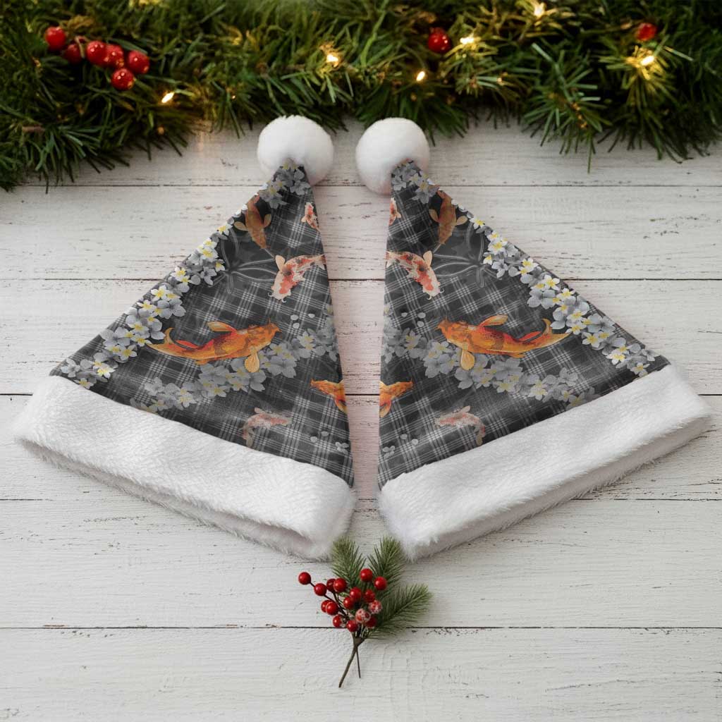 Black Palaka Hawaiian And Japanese Christmas Santa Hat Sakura Lei With Koi Fish - Polynesian Pride