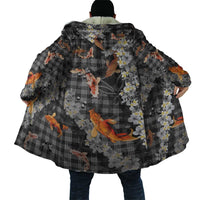 Black Palaka Hawaiian And Japanese Cloak Sakura Lei With Koi Fish - Polynesian Pride