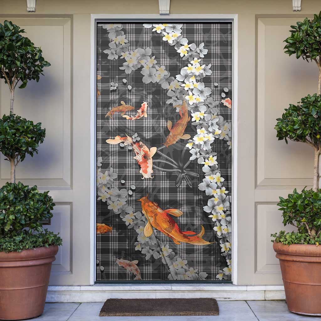Black Palaka Hawaiian And Japanese Door Cover Sakura Lei With Koi Fish DT05 Black - Polynesian Pride