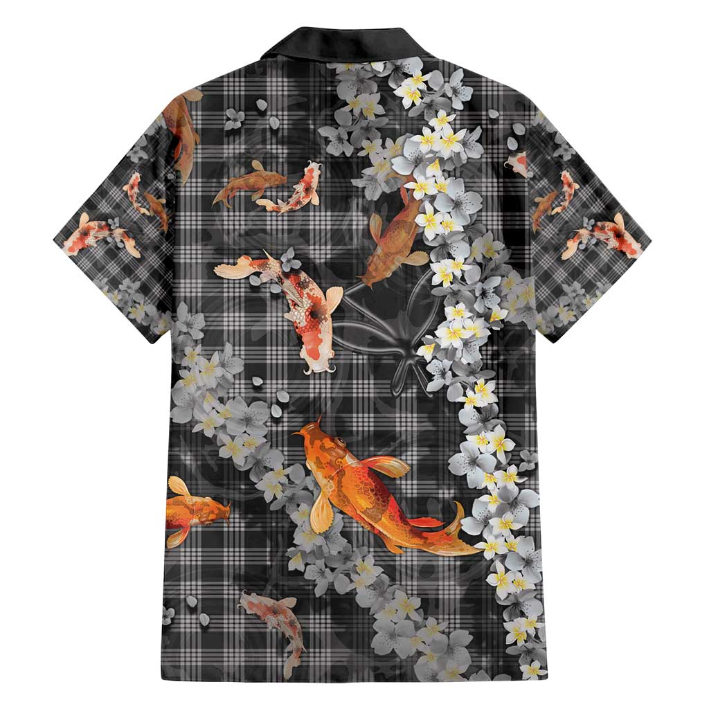 Black Palaka Hawaiian And Japanese Family Matching Long Sleeve Bodycon Dress and Hawaiian Shirt Sakura Lei With Koi Fish - Polynesian Pride