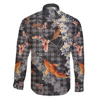 Black Palaka Hawaiian And Japanese Family Matching Off Shoulder Short Dress and Hawaiian Shirt Sakura Lei With Koi Fish - Polynesian Pride