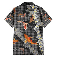 Black Palaka Hawaiian And Japanese Family Matching Short Sleeve Bodycon Dress and Hawaiian Shirt Sakura Lei With Koi Fish - Polynesian Pride
