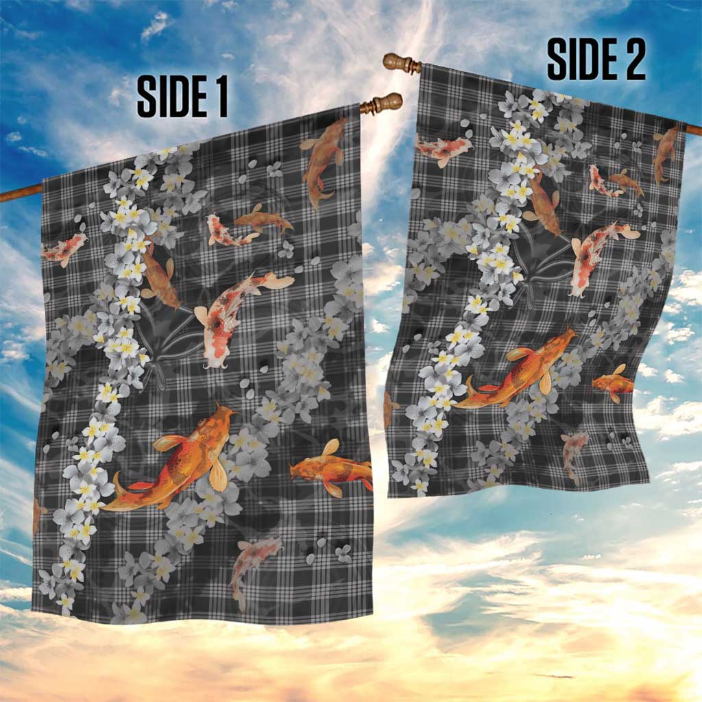 Black Palaka Hawaiian And Japanese Garden Flag Sakura Lei With Koi Fish - Polynesian Pride