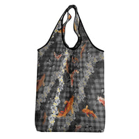 Black Palaka Hawaiian And Japanese Grocery Bag Sakura Lei With Koi Fish - Polynesian Pride