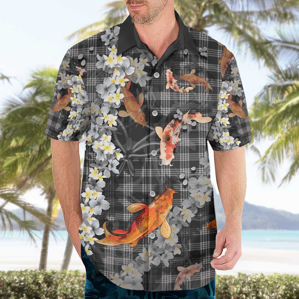 Black Palaka Hawaiian And Japanese Hawaiian Shirt Sakura Lei With Koi Fish - Polynesian Pride