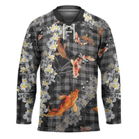 Black Palaka Hawaiian And Japanese Hockey Jersey Sakura Lei With Koi Fish - Polynesian Pride