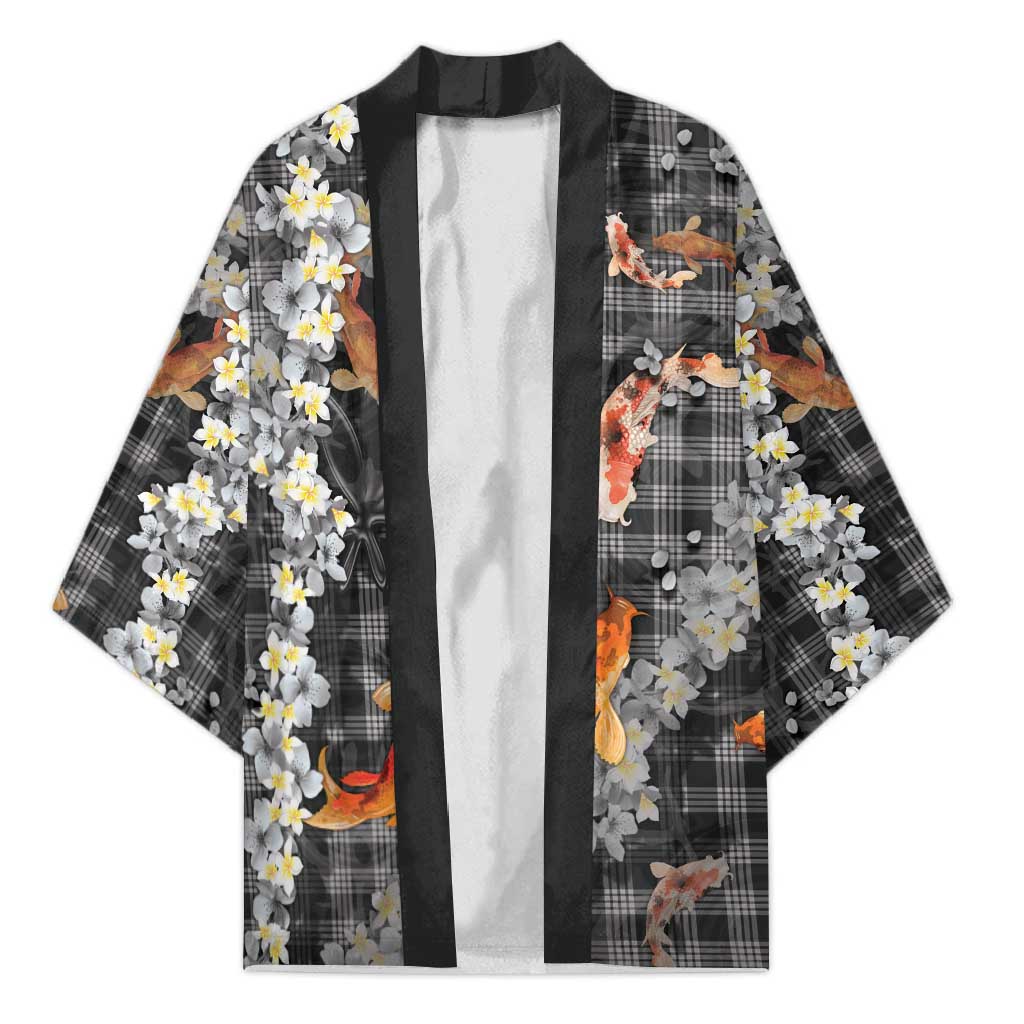 Black Palaka Hawaiian And Japanese Kimono Sakura Lei With Koi Fish - Polynesian Pride