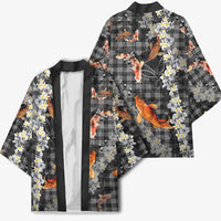 Black Palaka Hawaiian And Japanese Kimono Sakura Lei With Koi Fish - Polynesian Pride