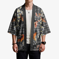 Black Palaka Hawaiian And Japanese Kimono Sakura Lei With Koi Fish - Polynesian Pride