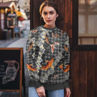 Black Palaka Hawaiian And Japanese Ugly Christmas Sweater Sakura Lei With Koi Fish - Polynesian Pride