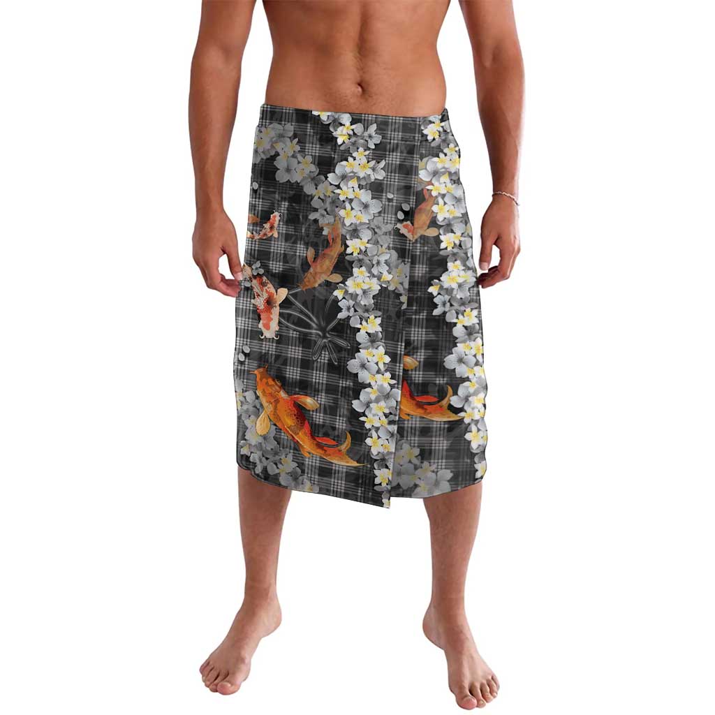 Black Palaka Hawaiian And Japanese Lavalava Sakura Lei With Koi Fish DT05 Black - Polynesian Pride