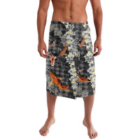 Black Palaka Hawaiian And Japanese Lavalava Sakura Lei With Koi Fish DT05 Black - Polynesian Pride