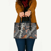 Black Palaka Hawaiian And Japanese Leather Bag Sakura Lei With Koi Fish DT05 - Polynesian Pride