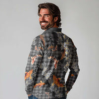 Black Palaka Hawaiian And Japanese Long Sleeve Polo Shirt Sakura Lei With Koi Fish DT05 - Polynesian Pride