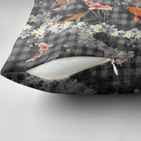 Black Palaka Hawaiian And Japanese Pillow Cover Sakura Lei With Koi Fish - Polynesian Pride
