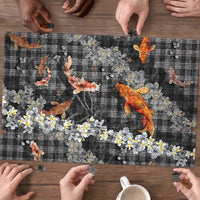 Black Palaka Hawaiian And Japanese Puzzle Sakura Lei With Koi Fish DT05 - Polynesian Pride