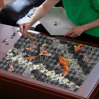 Black Palaka Hawaiian And Japanese Puzzle Sakura Lei With Koi Fish DT05 - Polynesian Pride
