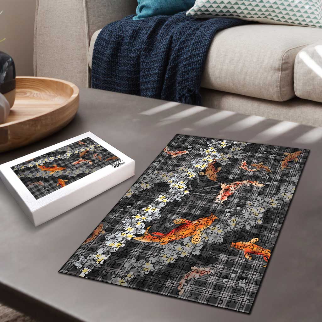 Black Palaka Hawaiian And Japanese Puzzle Sakura Lei With Koi Fish DT05 - Polynesian Pride