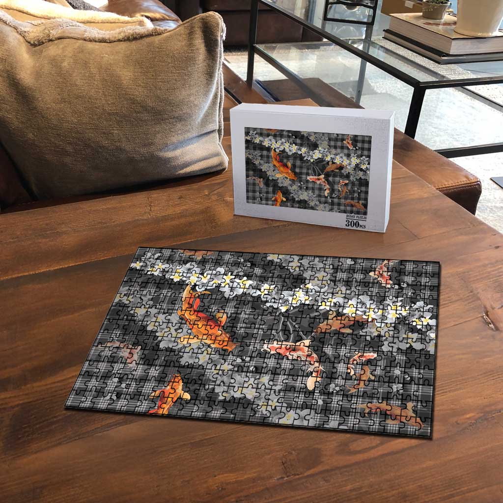 Black Palaka Hawaiian And Japanese Puzzle Sakura Lei With Koi Fish DT05 - Polynesian Pride