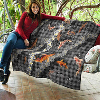 Black Palaka Hawaiian And Japanese Quilt Sakura Lei With Koi Fish - Polynesian Pride
