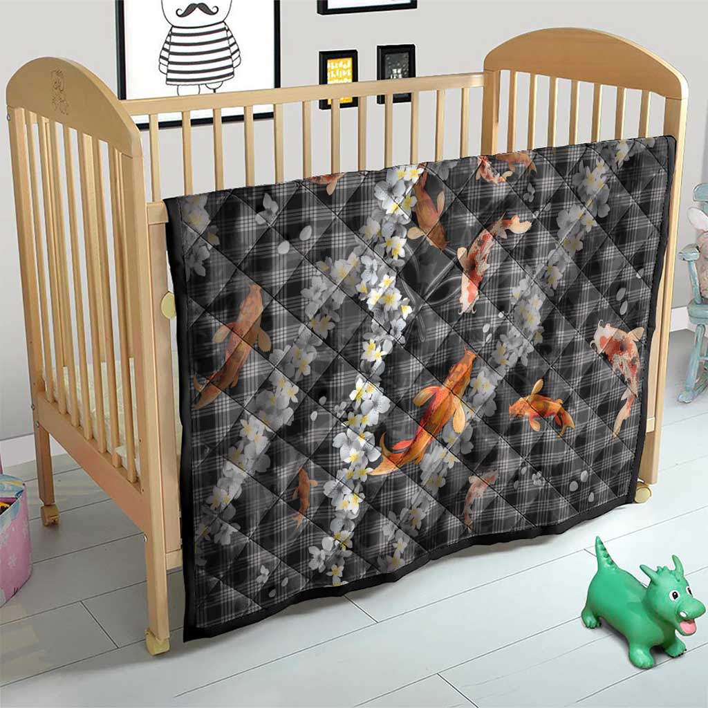Black Palaka Hawaiian And Japanese Quilt Sakura Lei With Koi Fish - Polynesian Pride