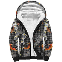 Black Palaka Hawaiian And Japanese Sherpa Hoodie Sakura Lei With Koi Fish - Polynesian Pride