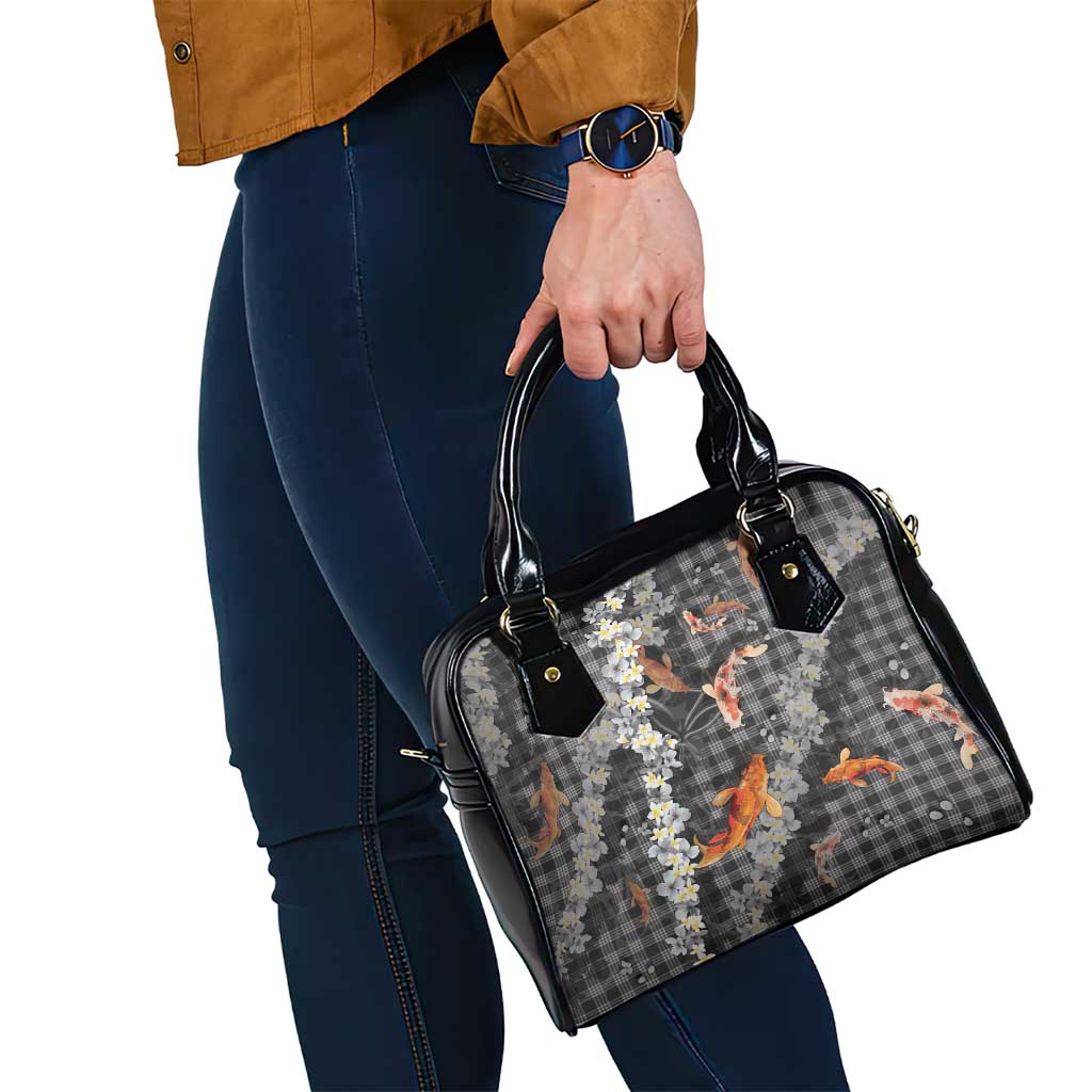 Black Palaka Hawaiian And Japanese Shoulder Handbag Sakura Lei With Koi Fish DT05 - Polynesian Pride