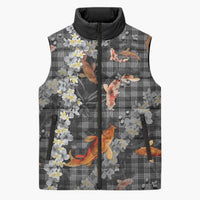 Black Palaka Hawaiian And Japanese Sleeveless Puffer Jacket Sakura Lei With Koi Fish DT05 Unisex Black - Polynesian Pride