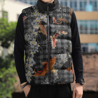 Black Palaka Hawaiian And Japanese Sleeveless Puffer Jacket Sakura Lei With Koi Fish DT05 - Polynesian Pride