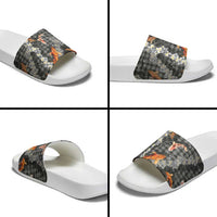 Black Palaka Hawaiian And Japanese Slide Sandals Sakura Lei With Koi Fish - Polynesian Pride