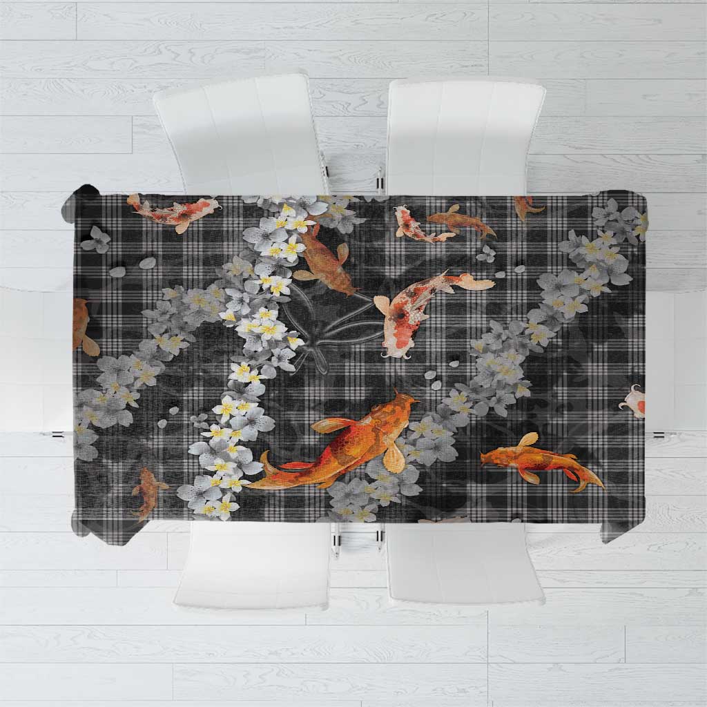 Black Palaka Hawaiian And Japanese Tablecloth Sakura Lei With Koi Fish DT05 Black - Polynesian Pride