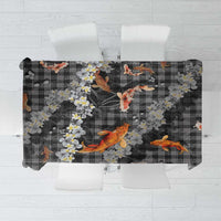 Black Palaka Hawaiian And Japanese Tablecloth Sakura Lei With Koi Fish DT05 Black - Polynesian Pride