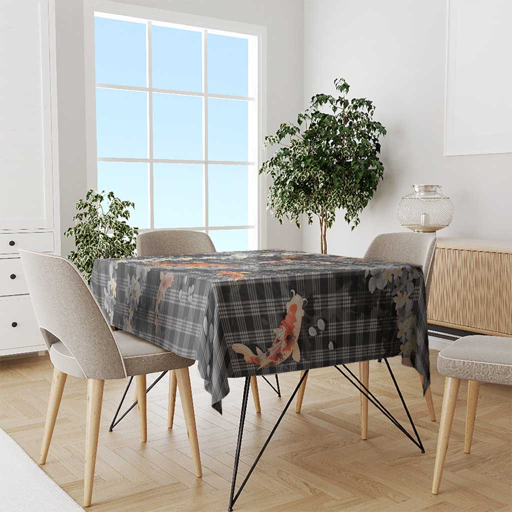 Black Palaka Hawaiian And Japanese Tablecloth Sakura Lei With Koi Fish DT05 - Polynesian Pride
