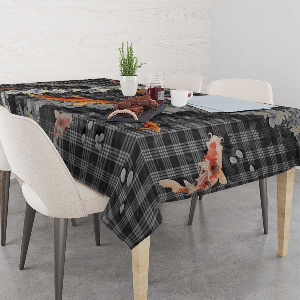 Black Palaka Hawaiian And Japanese Tablecloth Sakura Lei With Koi Fish DT05 - Polynesian Pride