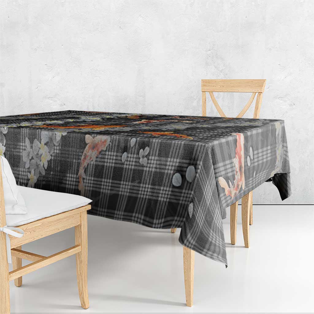 Black Palaka Hawaiian And Japanese Tablecloth Sakura Lei With Koi Fish DT05 - Polynesian Pride