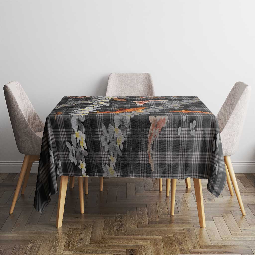 Black Palaka Hawaiian And Japanese Tablecloth Sakura Lei With Koi Fish DT05 - Polynesian Pride