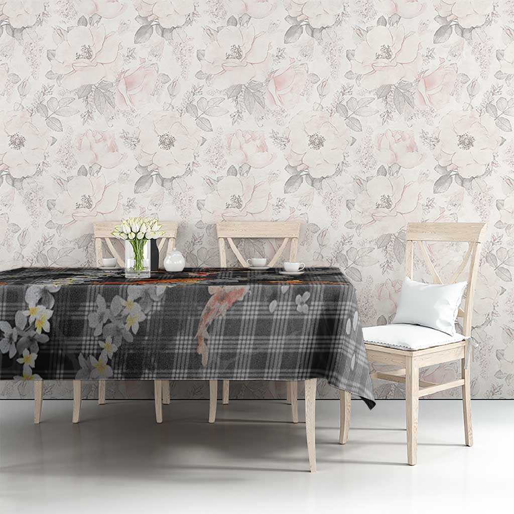 Black Palaka Hawaiian And Japanese Tablecloth Sakura Lei With Koi Fish DT05 - Polynesian Pride