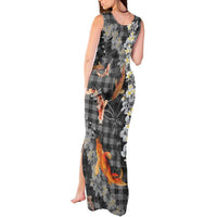 Black Palaka Hawaiian And Japanese Tank Maxi Dress Sakura Lei With Koi Fish - Polynesian Pride