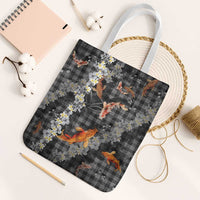 Black Palaka Hawaiian And Japanese Tote Bag Sakura Lei With Koi Fish - Polynesian Pride