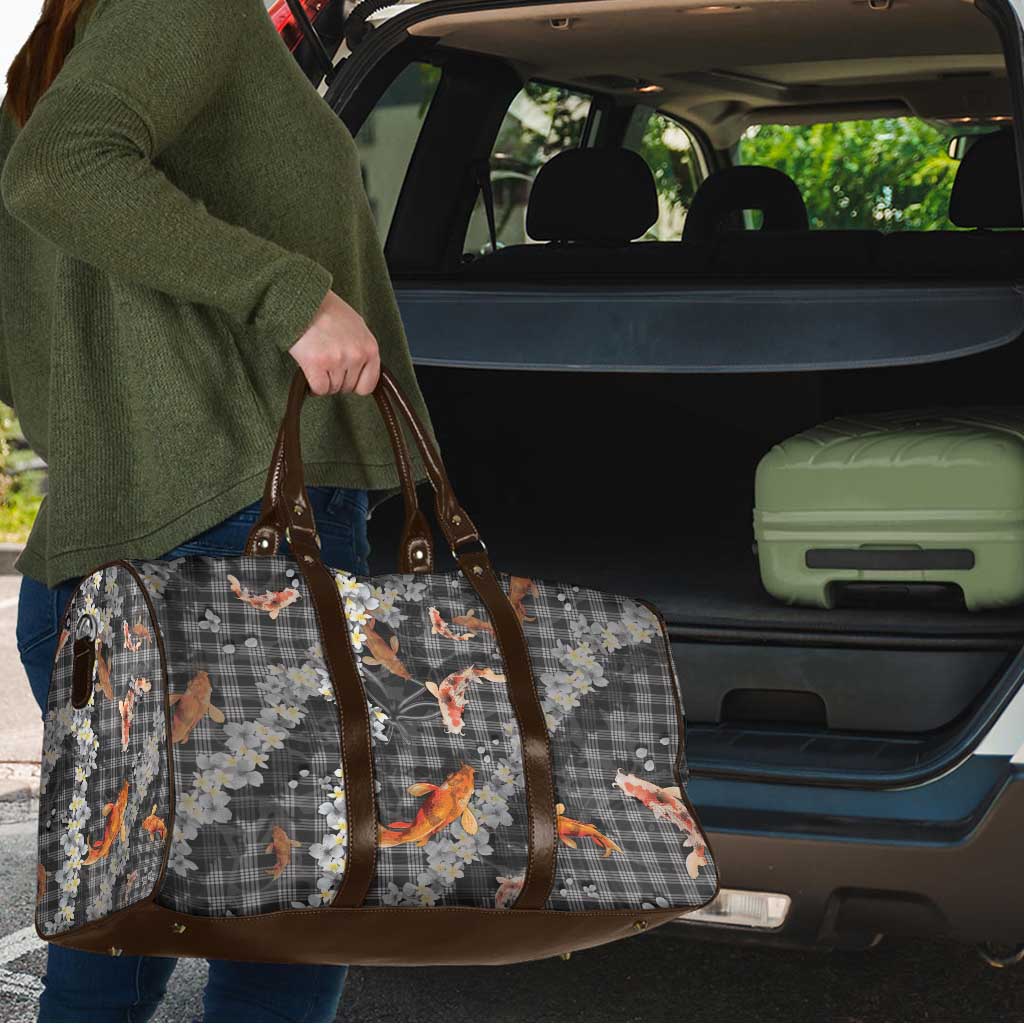 Black Palaka Hawaiian And Japanese Travel Bag Sakura Lei With Koi Fish - Polynesian Pride