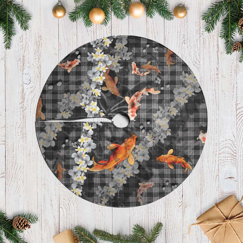 Black Palaka Hawaiian And Japanese Tree Skirt Sakura Lei With Koi Fish DT05 Casual Black - Polynesian Pride