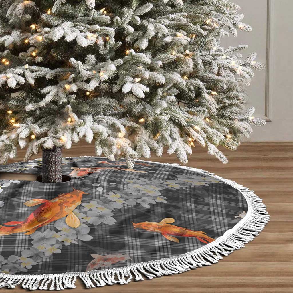 Black Palaka Hawaiian And Japanese Tree Skirt Sakura Lei With Koi Fish DT05 - Polynesian Pride