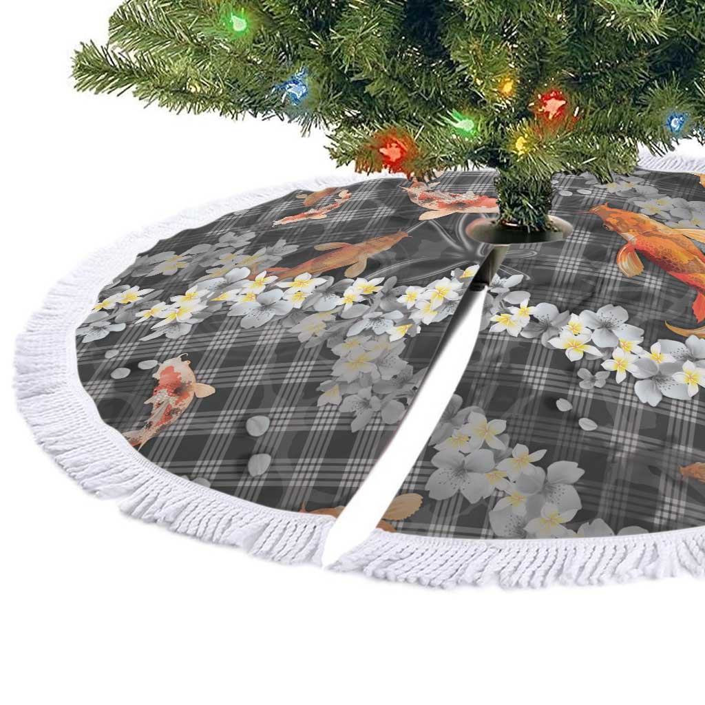 Black Palaka Hawaiian And Japanese Tree Skirt Sakura Lei With Koi Fish DT05 - Polynesian Pride