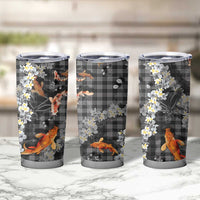 Black Palaka Hawaiian And Japanese Tumbler Cup Sakura Lei With Koi Fish - Polynesian Pride