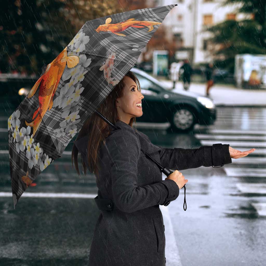 Black Palaka Hawaiian And Japanese Umbrella Sakura Lei With Koi Fish DT05 - Polynesian Pride