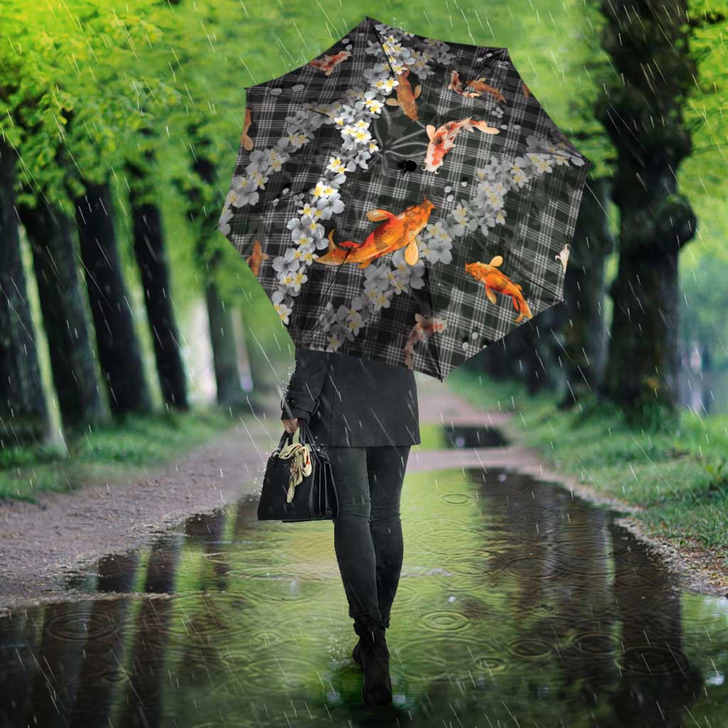 Black Palaka Hawaiian And Japanese Umbrella Sakura Lei With Koi Fish DT05 - Polynesian Pride