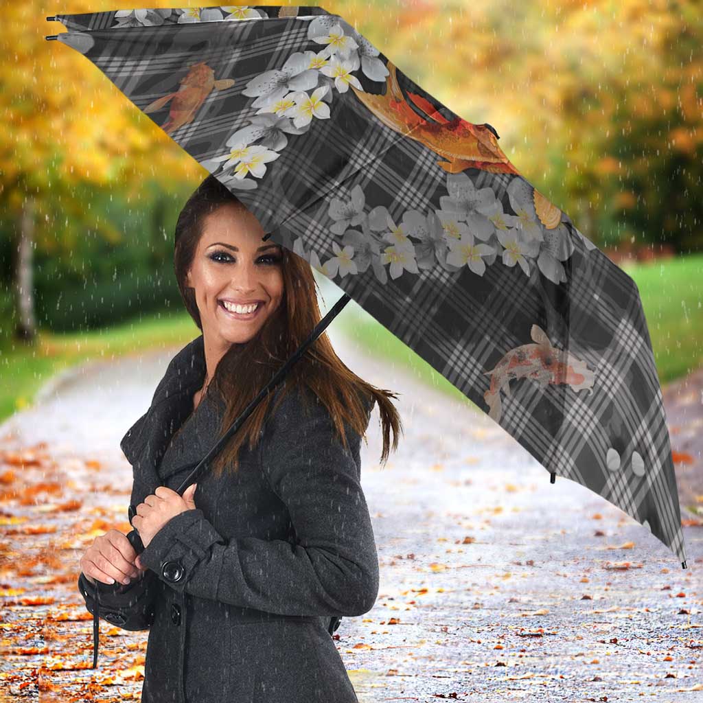 Black Palaka Hawaiian And Japanese Umbrella Sakura Lei With Koi Fish DT05 - Polynesian Pride