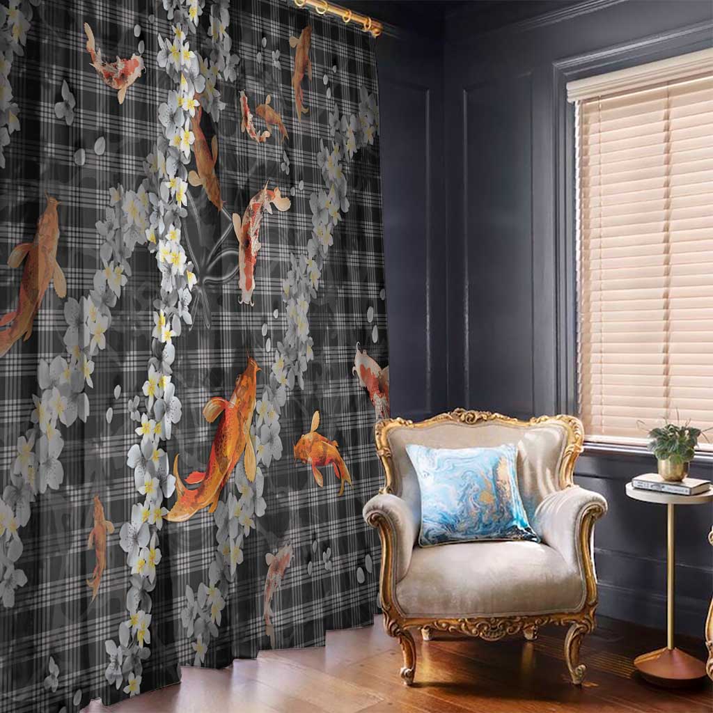 Black Palaka Hawaiian And Japanese Window Curtain Sakura Lei With Koi Fish - Polynesian Pride