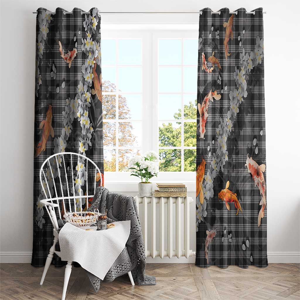 Black Palaka Hawaiian And Japanese Window Curtain Sakura Lei With Koi Fish - Polynesian Pride